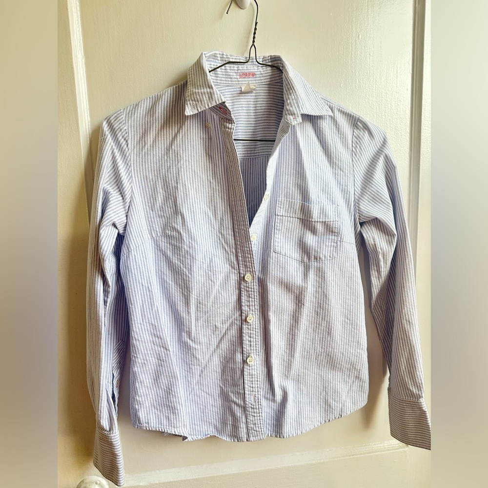 J. Crew Women’s Blue Striped Button Down Shirt | 100% Cotton